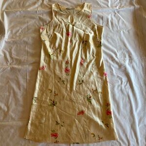 Vintage Intimate Collection Yellow Satin Floral Print High Neck Maxi Slip Dress
